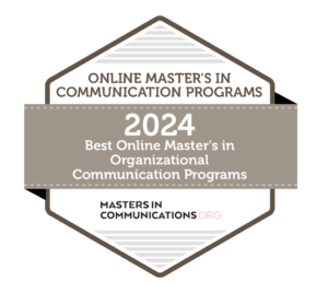 Badge for the ranking of Best Online Masters in Organizational Communication Programs of 2024