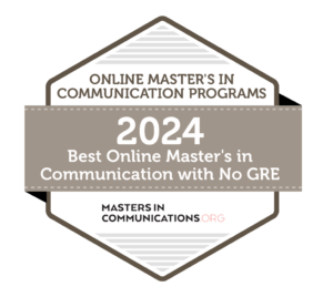 Badge for the ranking of Best Online No GRE Masters in Communications Programs of 2024